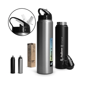 Bouteille 1l inox avec paille - Gourde simple paroi
