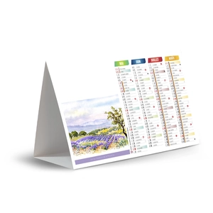 Calendrier chevalet publicitaire de comptoir tryptique Aquarelles personnalisable