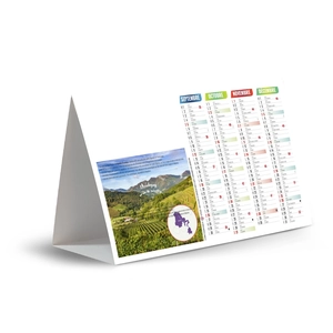 Calendrier chevalet publicitaire de comptoir tryptique Vignobles personnalisable