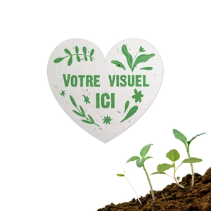 Carte en papier de graines forme de cœur 80g - 80 x 90 mm personnalisable
