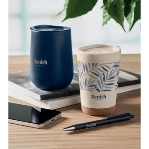 Gobelet à double paroi en PP avec base en liège 300 ml personnalisable