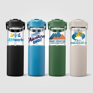 Gourde en verre avec manchon silicone et paille – 590 ml