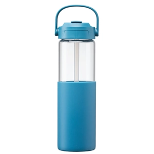 Gourde en verre avec manchon silicone et paille – 590 ml personnalisable