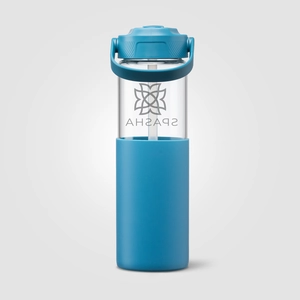 Gourde en verre avec manchon silicone et paille – 590 ml personnalisable