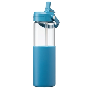 Gourde en verre avec manchon silicone et paille – 590 ml personnalisable