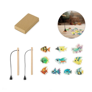 Jeu de pêche composé de 10 poissons en bois, idéal pour les enfants