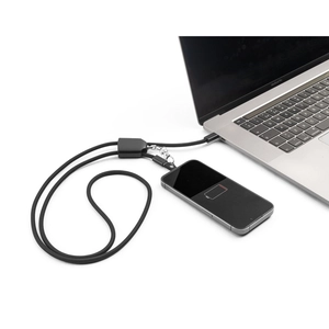 Lanière avec support pour smartphone inclus, câble USB-C et divers adaptateurs en ABS recyclé et TPE recyclé personnalisable