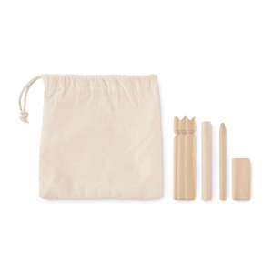 Petit jeu de lancer en pin présenté dans un sac en coton personnalisable
