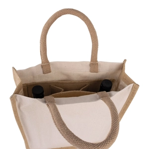 Sac cabas pour 3 bouteille en jute 100% naturelle personnalisable