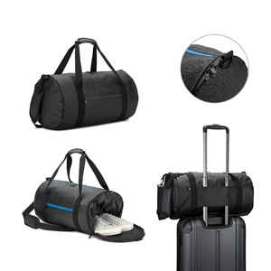 Sac de sport cylindrique en polyester recyclé haute densité 600D avec compartiment latéral pour les chaussures