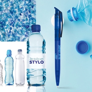 Stylo bille en plastique recyclé RPET - écriture bleue personnalisable