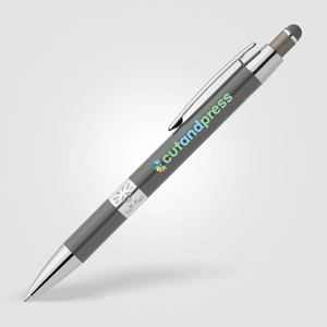 Stylo en aluminium recyclé avec finition chromée et stylet personnalisable