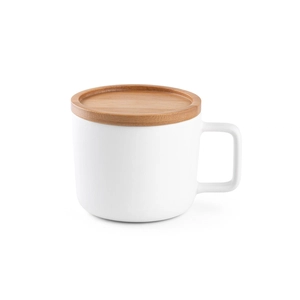 Tasse en céramique 230 ml avec couvercle et base en bambou personnalisable