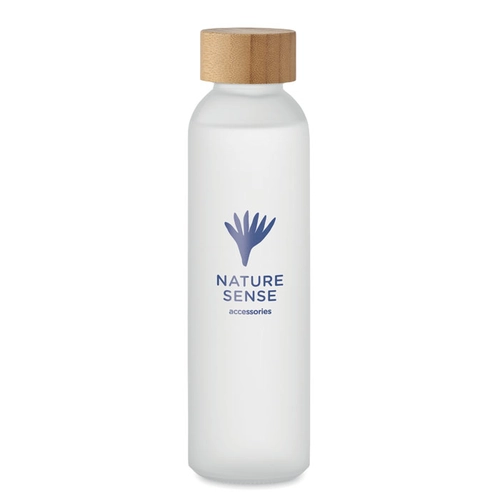 image du produit Bouteille en verre avec finition givrée et couvercle en bambou