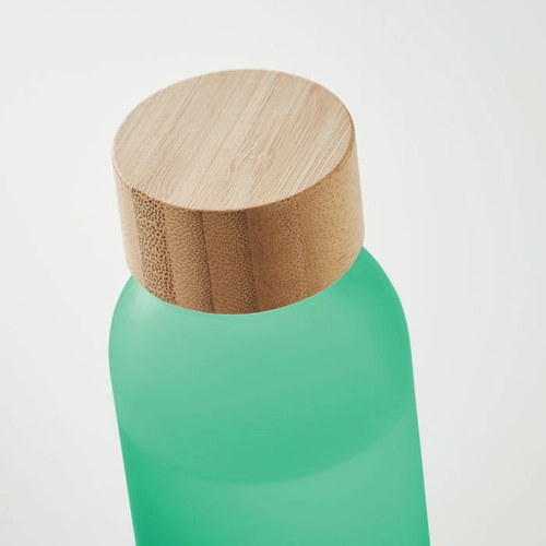 image du produit Bouteille en verre avec finition givrée et couvercle en bambou