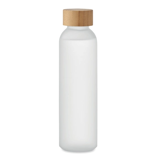 image du produit Bouteille en verre avec finition givrée et couvercle en bambou