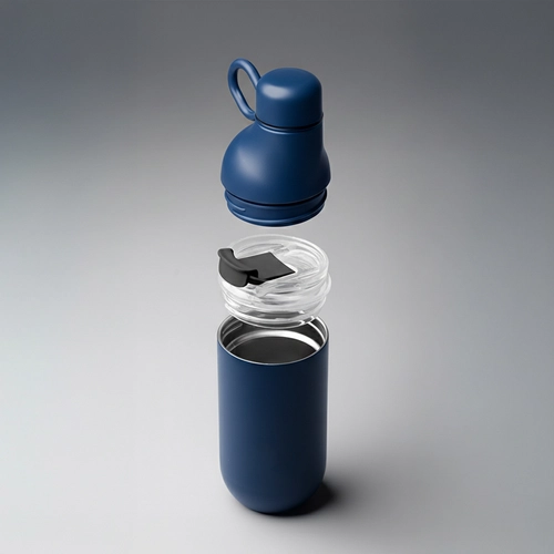 image du produit Bouteille et gobelet 2 en 1 (500 ml / 370 ml) Double paroi en acier inoxydable recyclé et ABS
