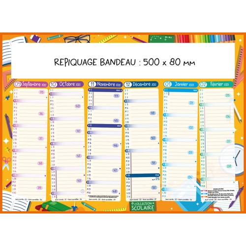 image du produit Calendrier bancaire 2025  SCOLAIRE - format 55 x 40 cm - 6 mois par face