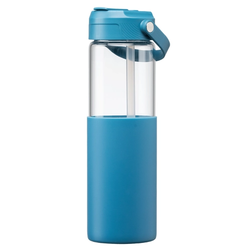 image du produit Gourde en verre avec manchon silicone et paille – 590 ml