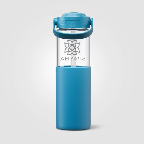 image du produit Gourde en verre avec manchon silicone et paille – 590 ml