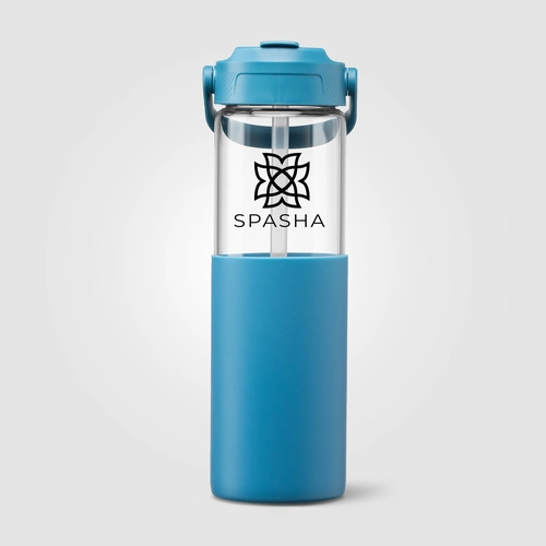 image du produit Gourde en verre avec manchon silicone et paille – 590 ml