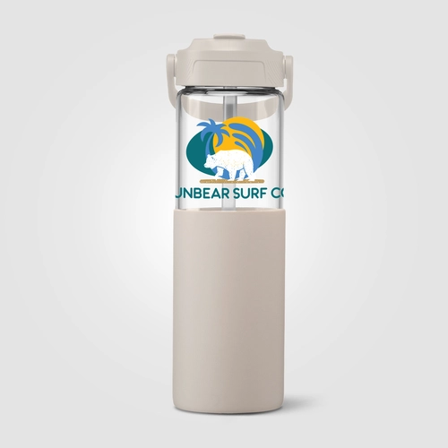 image du produit Gourde en verre avec manchon silicone et paille – 590 ml