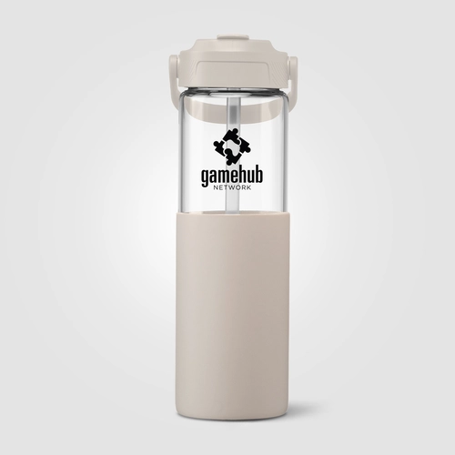 image du produit Gourde en verre avec manchon silicone et paille – 590 ml