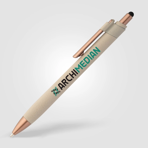 image du produit Stylo bille stylet - plastique recyclé - finition bronze